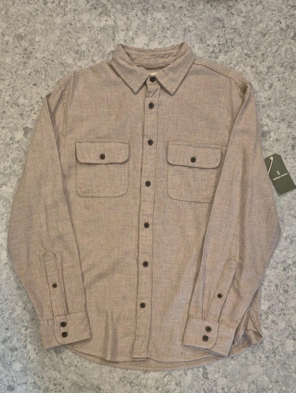 Mutual Weave Mens Heathered Taupe Flannel Button Down Shirt Size Medium Utility